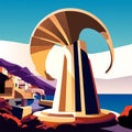 Illustration of the island of Santorini in Greece. Vector illustration AI generated