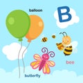 Illustration Isolated Alphabet Letter B-balloon,bee,butterfly Royalty Free Stock Photo