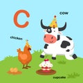 Illustration Isolated Alphabet Letter C-cow,chicken,cupcake