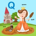 Illustration Isolated Alphabet Letter Q-quail,queen,quill Royalty Free Stock Photo