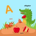 Illustration Isolated Animal Alphabet Letter A-ant,apple,alligator