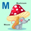 Illustration Isolated Animal Alphabet Letter M-Mouse,Mushroom