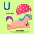 Illustration Isolated Animal Alphabet Letter U-Unicorn,Umbrella Royalty Free Stock Photo