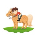 Cartoon boy embraces favorite pony Royalty Free Stock Photo