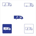 Illustration of an isolated delivery truck icon with pizza. transport truck with a dish, knife and a fork icon. This is the food Royalty Free Stock Photo