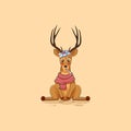 Illustration isolated emoji character cartoon deer sick with thermometer in mouth sticker emoticon for site