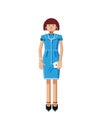 Illustration isolated of European middle-aged woman, brown hair, blue dress, touche screen, girl with smartphone