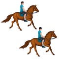 Isolated figure of a horseman on a trotting horse
