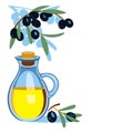 Isolated figure of a jug with olive oil, olives and olive branch