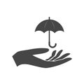 Illustration of an isolated hand giving an umbrella, Umbrella with hand icon