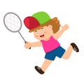 illustration of isolated kid girl playing badminton