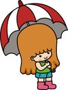 Illustration of isolated little girl holding umbrella