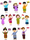 Illustration of isolated set boys and girls of asean countries