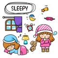 Illustration isolated set cartoon sleepy little kids