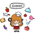 Illustration isolated set cartoon woman chef Royalty Free Stock Photo