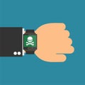 Illustration of a isolated smart watch icon with a skull