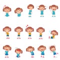 Illustration isolation little girl in various poses with gestures and expressions