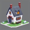 3D low poly house on a plain background