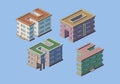 Illustration of isometric city buildings with numbers 2024 made from building roofs. Vector illustration