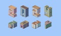 Illustration of isometric city buildings with numbers 2024 made from building roofs. New year vector illustration