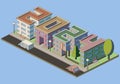 Illustration of isometric city landscape with numbers 2024 made from building roofs. Vector illustration