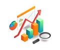 Illustration isometric concept. Analysis of investment business company progress data Royalty Free Stock Photo