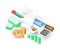 Illustration isometric concept, calculating the income of a content creative business