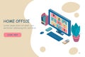 Illustration isometric design concept video conference. online meeting work form home landing page. Vector illustration Royalty Free Stock Photo