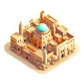 Illustration of an isometric view of a luxurious residence of ancient Middle Eastern and Persian architecture design.