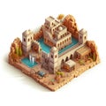 Illustration of an isometric view of a luxurious residence of ancient Middle Eastern and Persian architecture design.