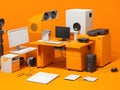 Illustration isometry office and workplace.Carriers