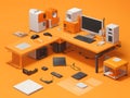 Illustration isometry office and workplace.Carriers