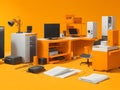 Illustration isometry office and workplace.Carriers