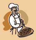 An illustration of an Italian chef with freshly baked pizza. Cartoon character, chef on isolated background Royalty Free Stock Photo