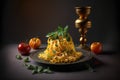 An illustration of Italian pasta mixed with various ingredients., AI, Generative