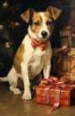 Jack Russell with Christmas bow illustration Royalty Free Stock Photo