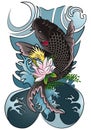 koi fish black type traditonal ornament tattoo Royalty Free Stock Photo