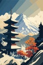 Illustration Japan temple or Asian pagoda, Japanese traditional landmark