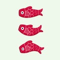 Illustration of Japanese Children`s Day Koinobori, Fish Carps Flags with 3 red fish in different movement