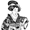 Illustration of Japanese Geisha Samurai silhouette