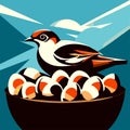 Illustration of a japanese sushi with a bird on top Generative AI