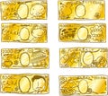 Gold Japanese yen bill drawn by a child set