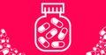 Illustration of jar full of pills. Medication relief cure coronavirus pandemic