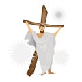 Jesus Christ Standing with A Wooden Cross