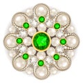 jewelry brooch with emeralds and pearls