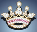 jewelry brooch in the form of a crown with pearls and precious stones