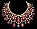 jewelry female gold necklace with precious stones and rubies