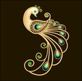 jewelry gold brooch peacock with precious stones Royalty Free Stock Photo