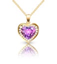 jewelry gold pendant heart made of gemstone on a chain with reflection