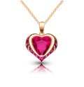 jewelry gold pendant heart made of gemstone on a chain with reflection